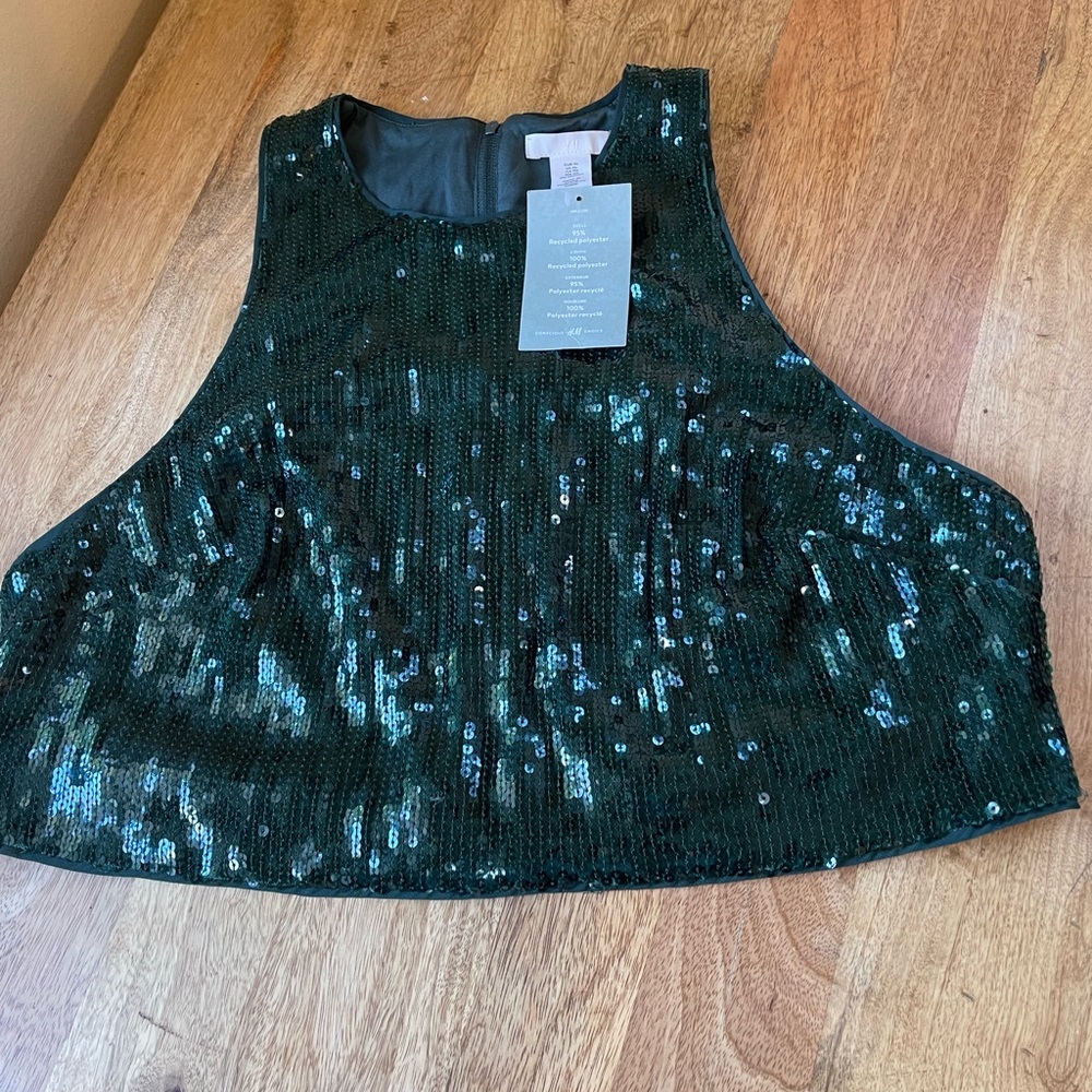 H&M Emerald Green sequined top, size XL, NWT